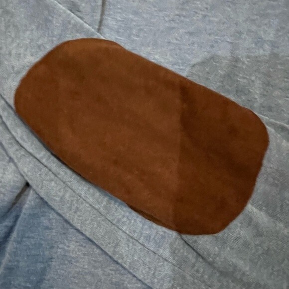 Long sleeve blue knit top with suede elbow patches and button detail size small - Picture 8 of 8